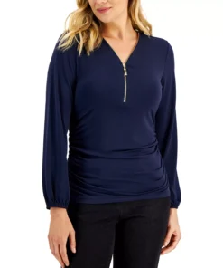 JM Collection Women's Zip-Front Ruched Top, Created For Macy's -CeCe cloth-shop 21721658 fpx