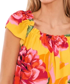 CeCe Women's Ruffled-Neckline Floral-Print Top -CeCe cloth-shop 21730955 fpx