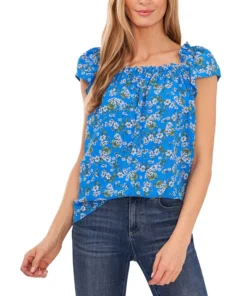 CeCe Women's Ruffled Square-Neckline Floral Top