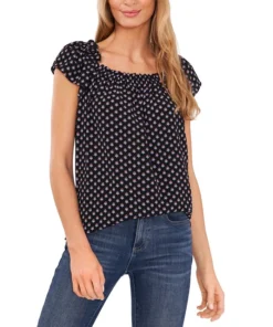 CeCe Women's Ruffled-Neckline Floral-Print Top