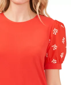 CeCe Women's Embroidered Puff-Sleeve Blouse -CeCe cloth-shop 21731410 fpx