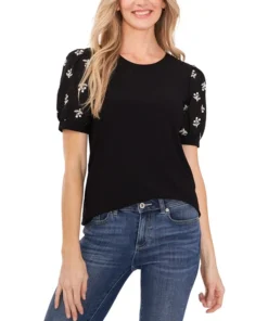 CeCe Women's Embroidered Puff-Sleeve Blouse