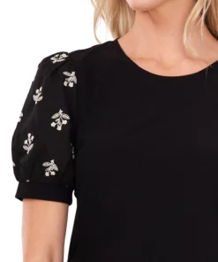 CeCe Women's Embroidered Puff-Sleeve Blouse -CeCe cloth-shop 21731420 fpx