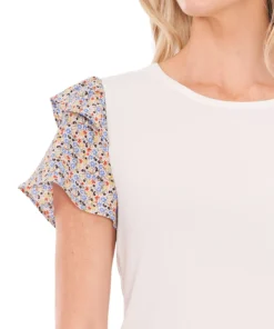 CeCe Women's Mixed-Media Top -CeCe cloth-shop 21731442 fpx