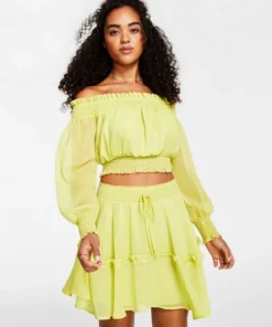 Bar III Women's Off-The-Shoulder Smocked Cropped Top, Created For Macy's