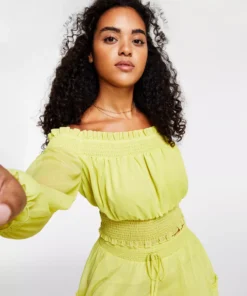 Bar III Women's Off-The-Shoulder Smocked Cropped Top, Created For Macy's -CeCe cloth-shop 21742802 fpx