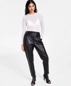 Bar III Women's Lace Long-Sleeve Bodysuit, Created For Macy's