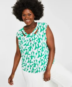 Kasper Plus Size Sleeveless Printed Twist-Neck Top