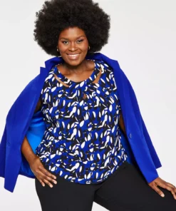 Kasper Plus Size Printed Twist-Neck Top -CeCe cloth-shop 21760728 fpx