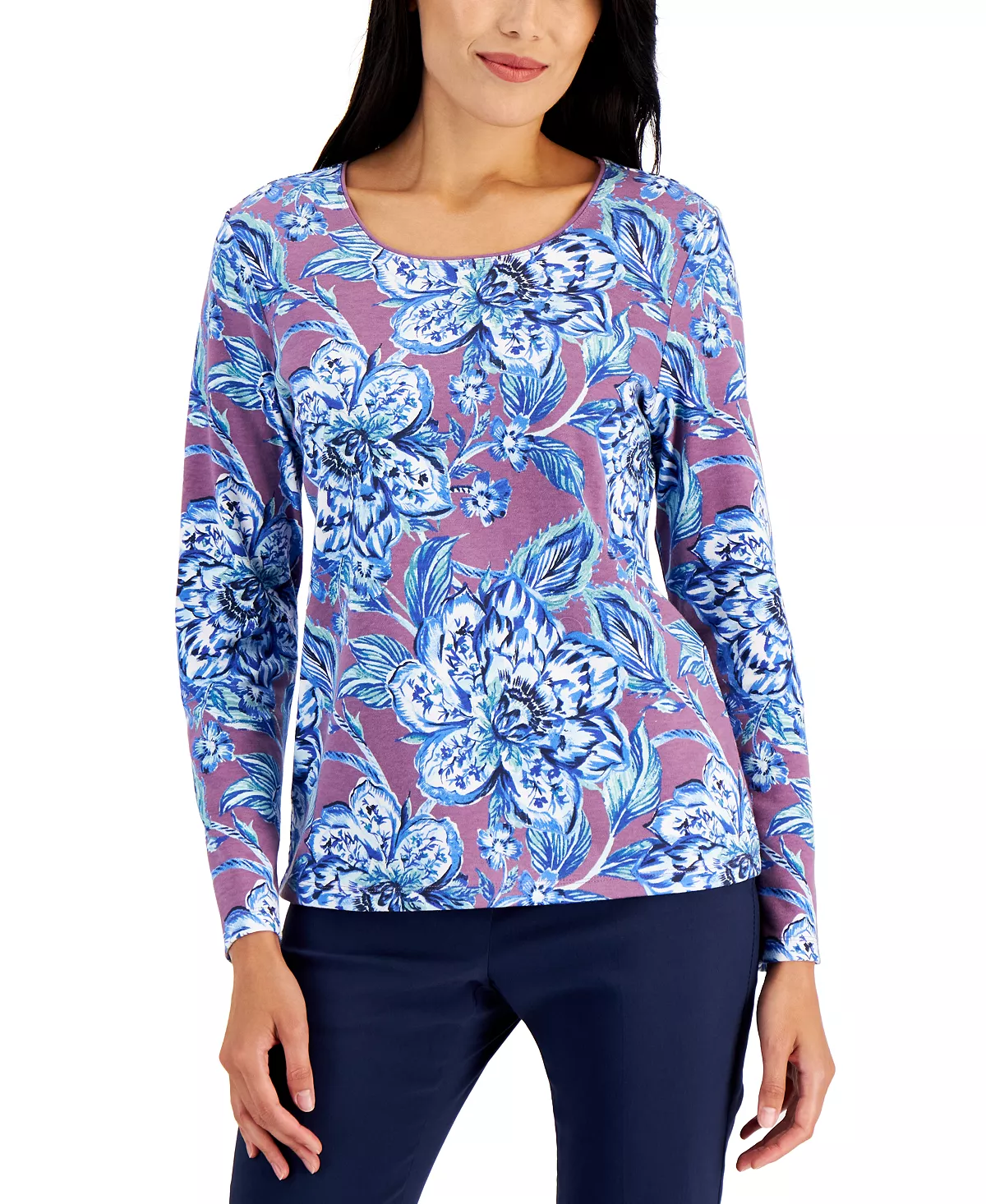 Karen Scott Women's Folk Floral Printed Top, Created For Macy's 1 Karen Scott Women's Folk Floral Printed Top, Created For Macy's