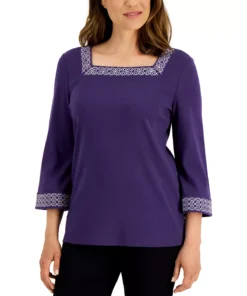 Karen Scott Women's Cotton Hot Fix Square-Neck Top, Created For Macy's -CeCe cloth-shop 21768690 fpx