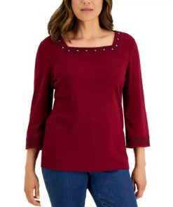 Karen Scott Women's Cotton Hot Fix Square-Neck Top, Created For Macy's -CeCe cloth-shop 21768692 fpx