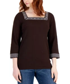 Karen Scott Women's Cotton Hot Fix Square-Neck Top, Created For Macy's -CeCe cloth-shop 21768695 fpx