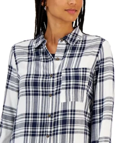 Style & Co Women's Cotton Plaid Button-Front Shirt, Created For Macy's 6 Style & Co Women's Cotton Plaid Button-Front Shirt, Created For Macy's -CeCe cloth-shop 21816591 fpx