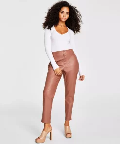 Bar III Women's Faux-Leather Button-Fly Ankle Pants, Created For Macy's