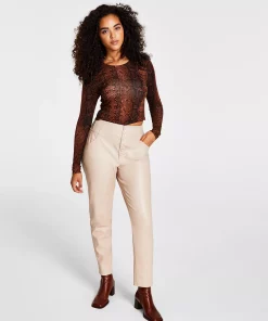 Bar III Women's Faux-Leather Button-Fly Ankle Pants, Created For Macy's -CeCe cloth-shop 21817149 fpx