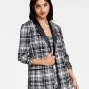 Bar III Women’s Plaid-Print Faux-Leather-Trim Blazer, Created For Macy’s