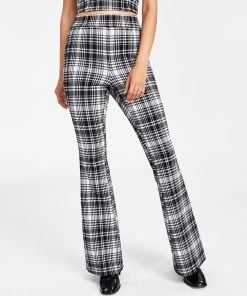 Bar III Women’s Plaid-Print Flare-Leg Pants, Created For Macy’s