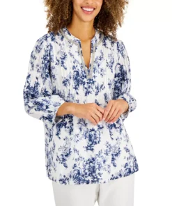 Charter Club Women's Floral-Print Linen Tunic, Created For Macy's -CeCe cloth-shop 21827693 fpx