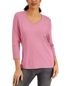 Karen Scott V-Neck 3/4-Sleeve Top, Created For Macy's -CeCe cloth-shop 21840658 fpx