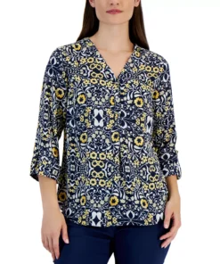 JM Collection Women's Folk Travels Printed Top, Created For Macy's -CeCe cloth-shop 21853413 fpx