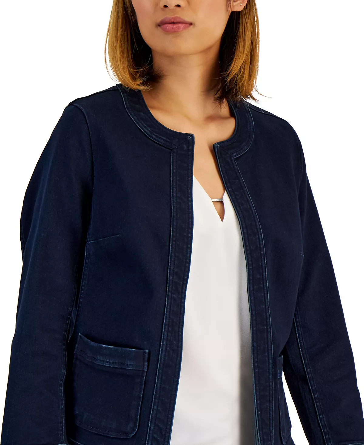 Kasper Women's Open-Front Denim Blazer 4 Kasper Women's Open-Front Denim Blazer - Image 4