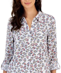 Charter Club Women Paisley-Print Linen Shirt, Created For Macy's -CeCe cloth-shop 21859580 fpx