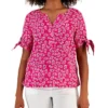 Charter Club Women's Linen Tie-Sleeve Top, Created For Macy's