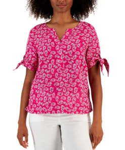 Charter Club Women's Linen Tie-Sleeve Top, Created For Macy's