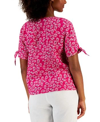 Charter Club Women's Linen Tie-Sleeve Top, Created For Macy's 2 Charter Club Women's Linen Tie-Sleeve Top, Created For Macy's - Image 2