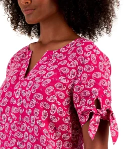 Charter Club Women's Linen Tie-Sleeve Top, Created For Macy's 7 Charter Club Women's Linen Tie-Sleeve Top, Created For Macy's -CeCe cloth-shop 21859584 fpx