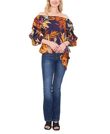 Vince Camuto Women's Printed Off-The-Shoulder Bubble-Sleeve Challis Blouse 3 Vince Camuto Women's Printed Off-The-Shoulder Bubble-Sleeve Challis Blouse - Image 3