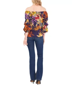 Vince Camuto Women's Printed Off-The-Shoulder Bubble-Sleeve Challis Blouse 8 Vince Camuto Women's Printed Off-The-Shoulder Bubble-Sleeve Challis Blouse -CeCe cloth-shop 21900212 fpx