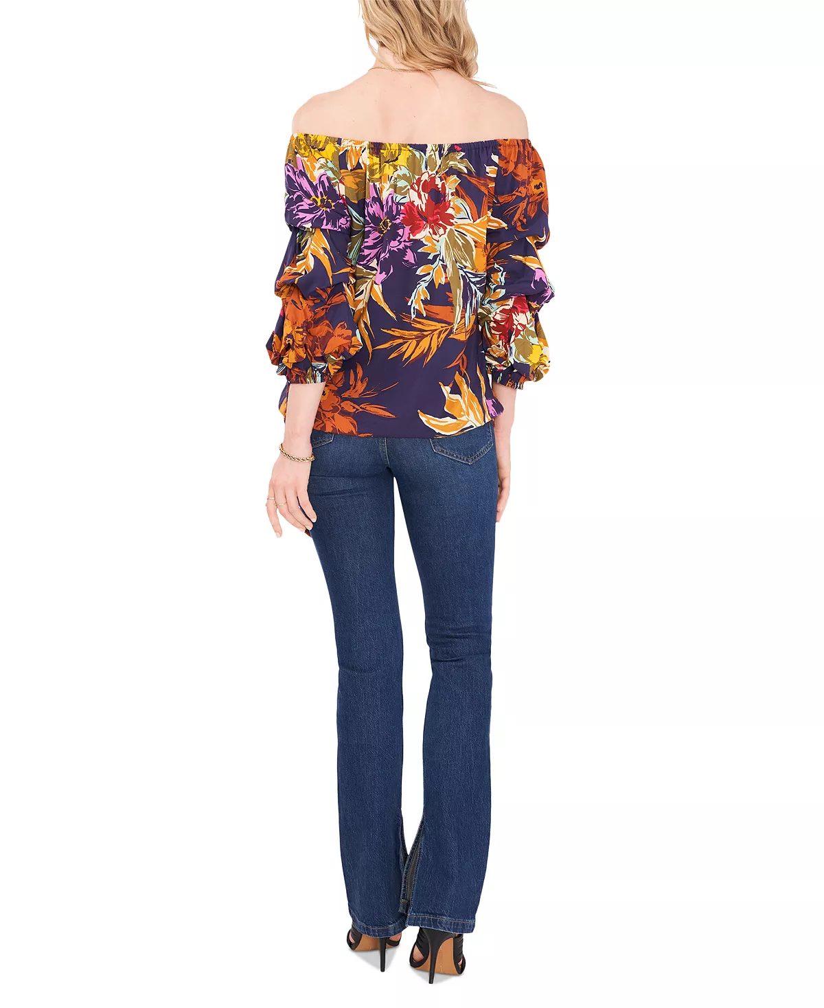 Vince Camuto Women's Printed Off-The-Shoulder Bubble-Sleeve Challis Blouse 4 Vince Camuto Women's Printed Off-The-Shoulder Bubble-Sleeve Challis Blouse - Image 4