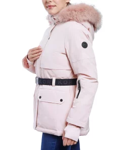 Michael Kors Women's Belted Hooded Faux-Fur-Trim Puffer Coat -CeCe cloth-shop 21912432 fpx
