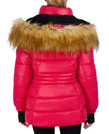 Steve Madden Juniors' Faux-Fur-Trim Hooded Shine Puffer Coat, Created For Macy's 2 Steve Madden Juniors' Faux-Fur-Trim Hooded Shine Puffer Coat, Created For Macy's - Image 2
