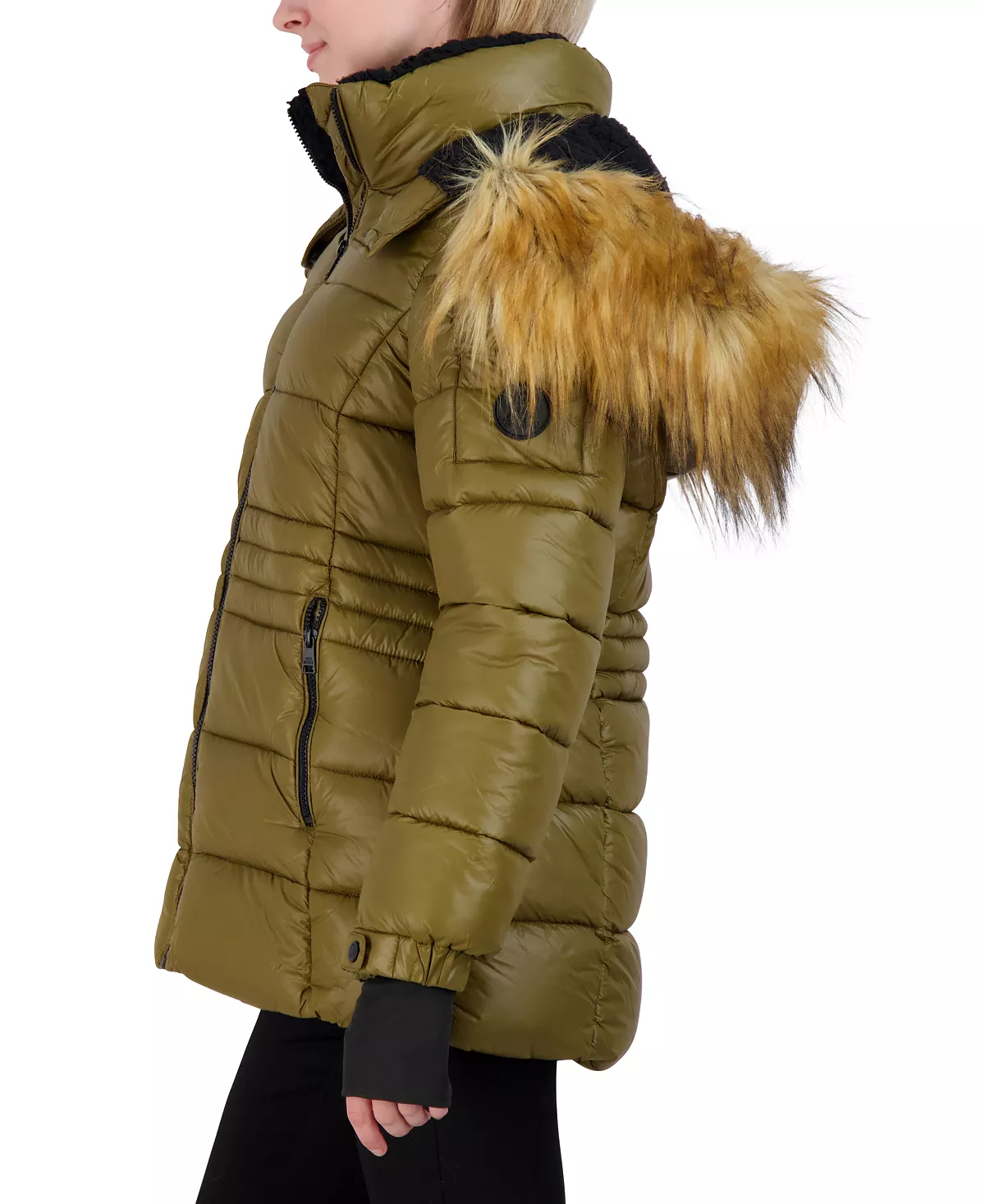 Steve Madden Juniors' Faux-Fur-Trim Hooded Shine Puffer Coat, Created For Macy's 6 Steve Madden Juniors' Faux-Fur-Trim Hooded Shine Puffer Coat, Created For Macy's - Image 6