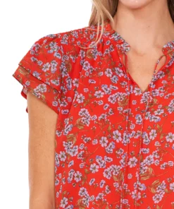 CeCe Women's Flutter Sleeve Floral Print Blouse -CeCe cloth-shop 21922057 fpx