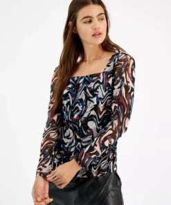 Bar III Women's Square Neck Marble Mesh Top, Created For Macy's -CeCe cloth-shop 21951364 fpx