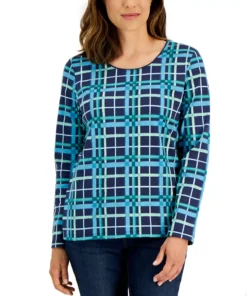 Karen Scott Women's Plaid Top, Created For Macy's -CeCe cloth-shop 21951442 fpx