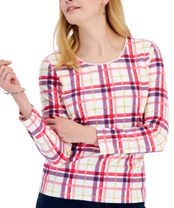 Karen Scott Women's Plaid Top, Created For Macy's -CeCe cloth-shop 21951444 fpx