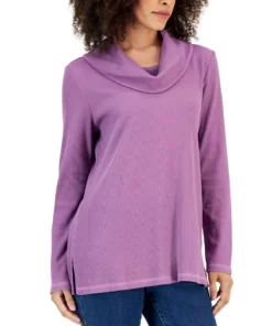 Karen Scott Women's Mini Waffle Cowlneck Top, Created For Macy's -CeCe cloth-shop 21951936 fpx