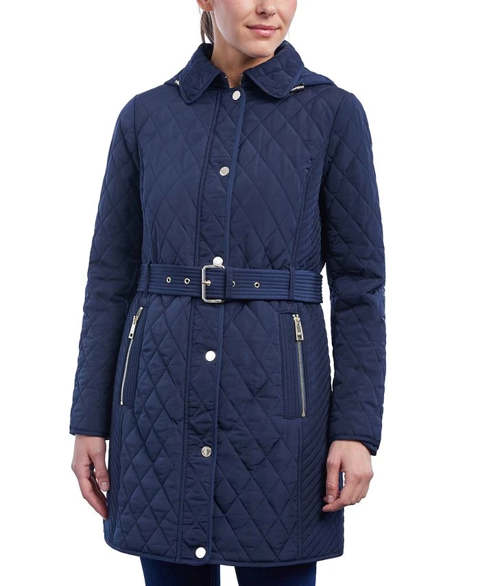 Michael Kors Women's Hooded Quilted Belted Jacket, Created For Macy's 1 Michael Kors Women's Hooded Quilted Belted Jacket, Created For Macy's