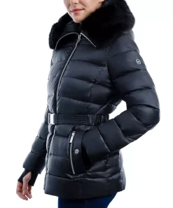 Michael Kors Women's Belted Faux-Fur-Trim Hooded Puffer Coat -CeCe cloth-shop 21959481 fpx