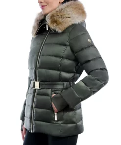 Michael Kors Women's Belted Faux-Fur-Trim Hooded Puffer Coat -CeCe cloth-shop 21959486 fpx