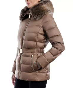 Michael Kors Women's Belted Faux-Fur-Trim Hooded Puffer Coat -CeCe cloth-shop 21959491 fpx