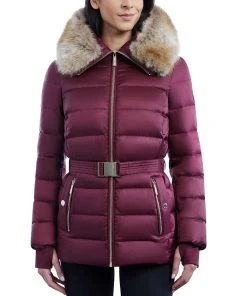 Michael Kors Women's Belted Faux-Fur-Trim Hooded Puffer Coat