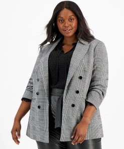 Bar III Plus Size Plaid Faux Double-Breasted Blazer, Created For Macy's