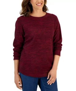 Karen Scott Long Sleeve Spacedye Microfleece Top -CeCe cloth-shop 21984954 fpx