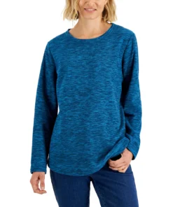 Karen Scott Long Sleeve Spacedye Microfleece Top -CeCe cloth-shop 21984955 fpx